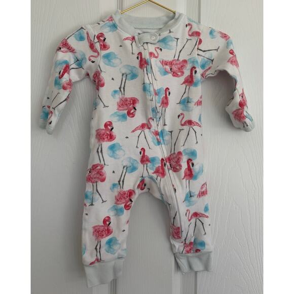 Burt's Bees Baby One Piece Zipper Flamingo 0-3 Months - Picture 1 of 5